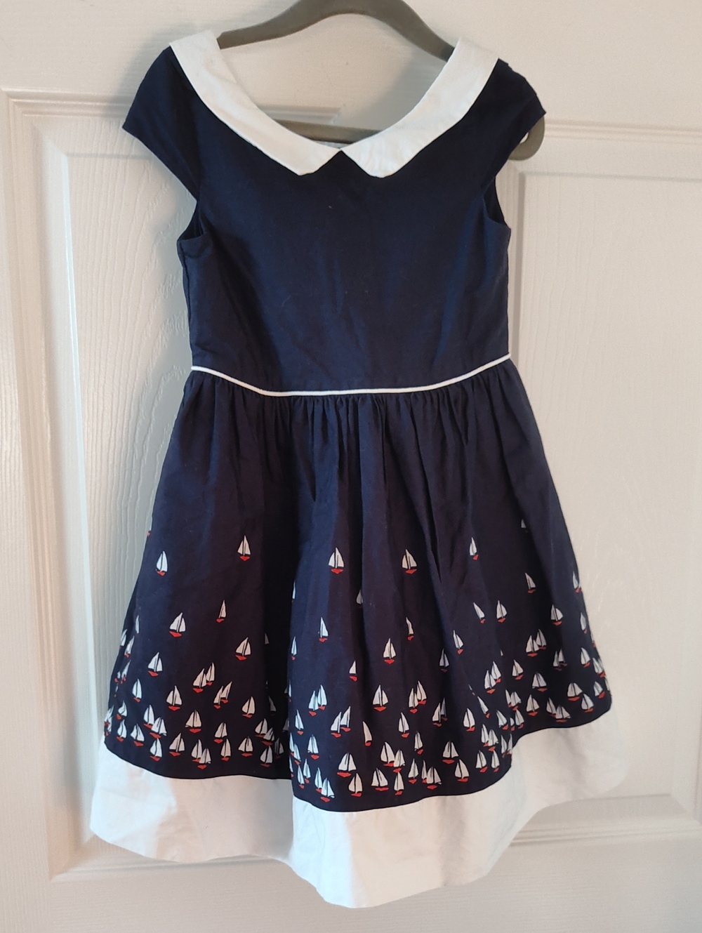 Janie and Jack Navy Dress with White Collar and Sailboat Print
